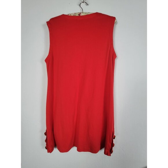 Lauren Ralph Lauren Red Sleeveless Cover Up Tunic Dress w/ Side Button Pockets - Picture 2 of 7